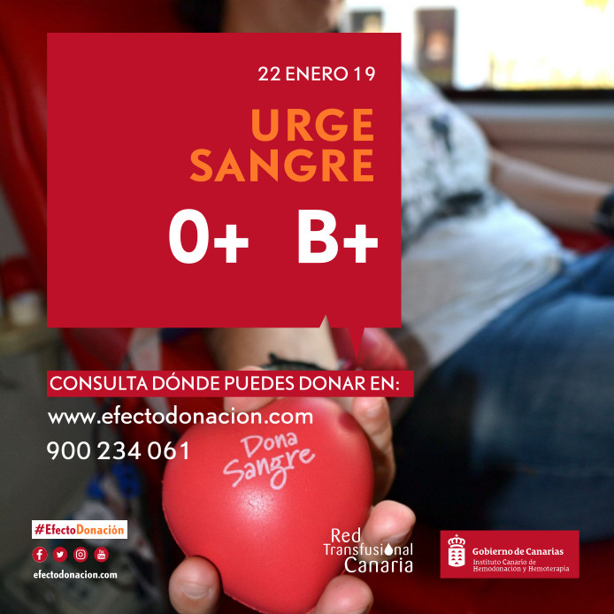 Llamamiento urgente a la donación de sangre de los grupos 0+ y B+