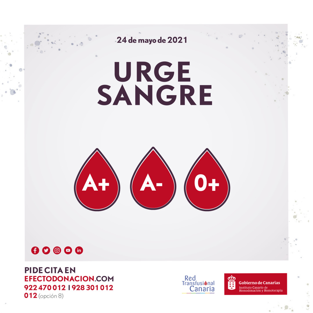 El ICHH llama urgentemente a la donación de sangre de los grupos A+, A- y O+