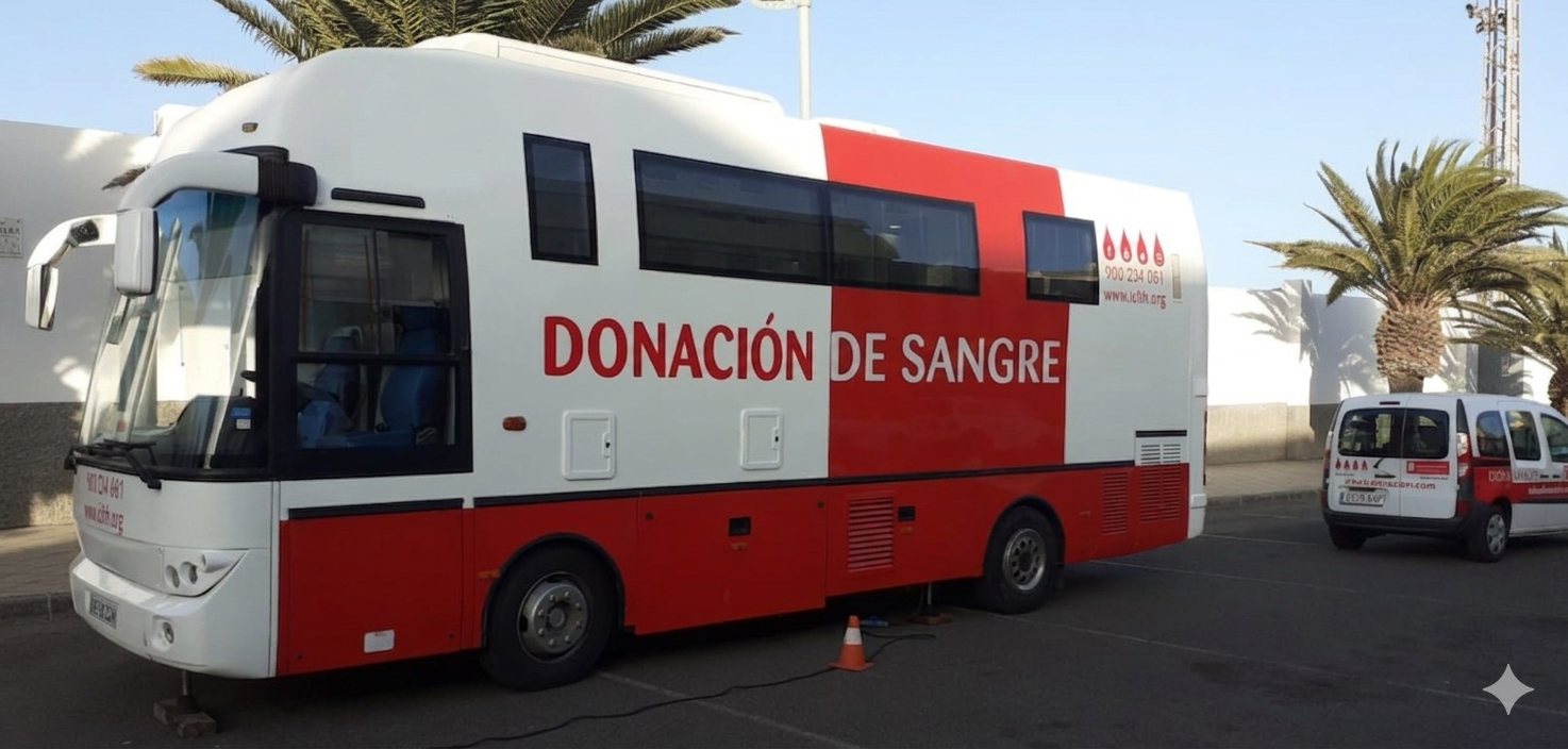 Unidad móvil de donación de sangre en la Ciudad Deportiva de Arrecife